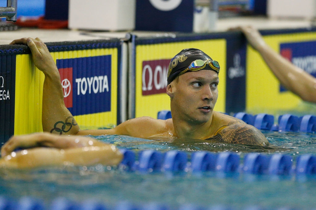Плувната суперзвезда Каелъб Дресъл започва репетицията за повторението на подвига